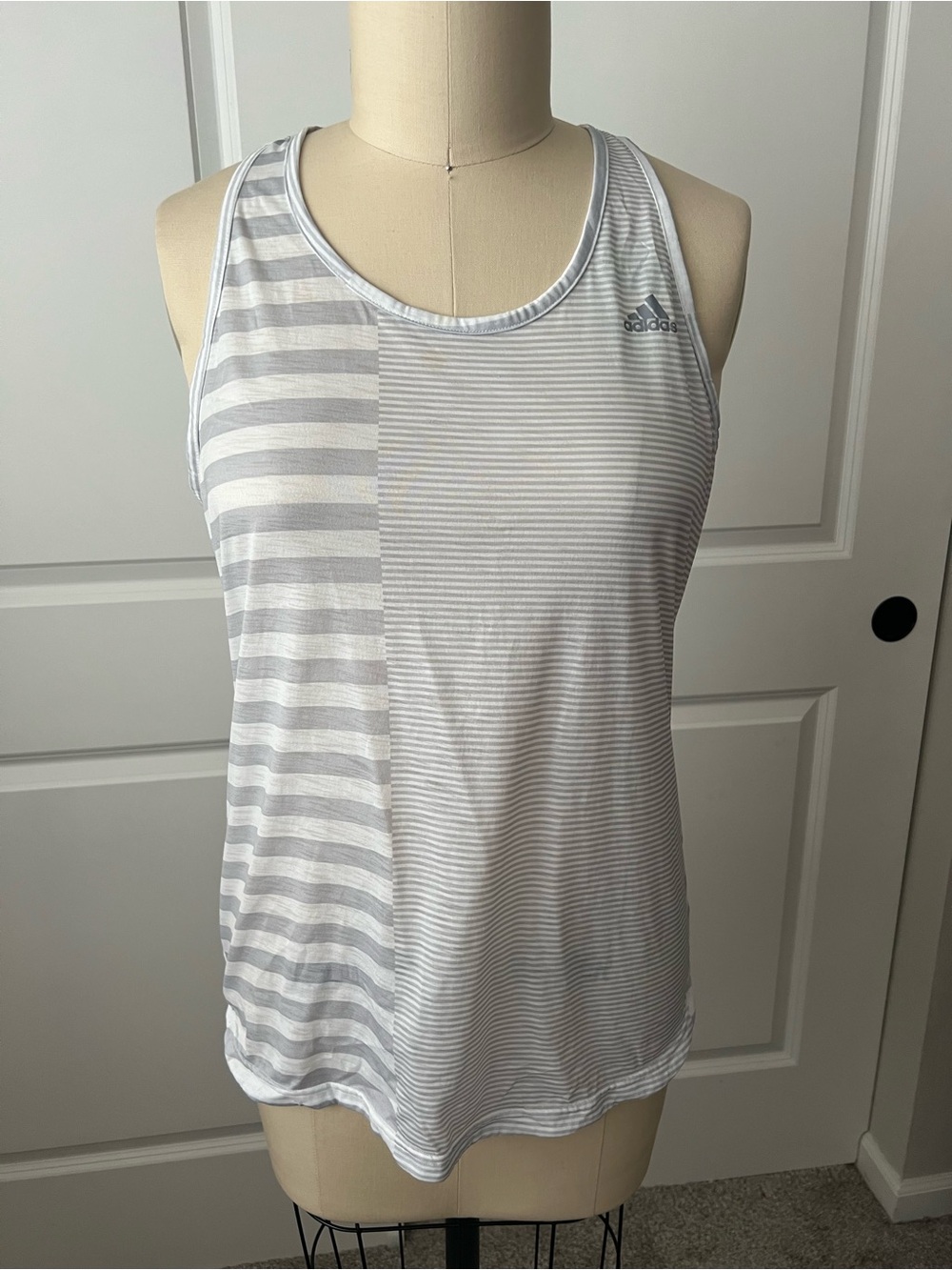 Adidas Women's White & Light Gray Striped Athletic Tank